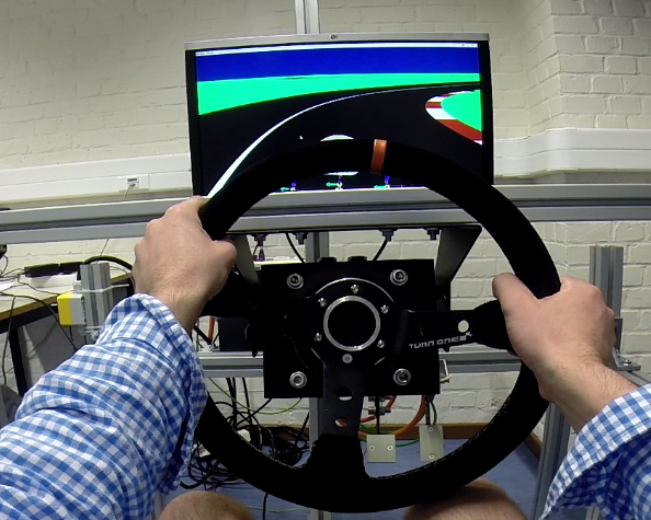 Pilot view of the steering wheel in HIL simulator
